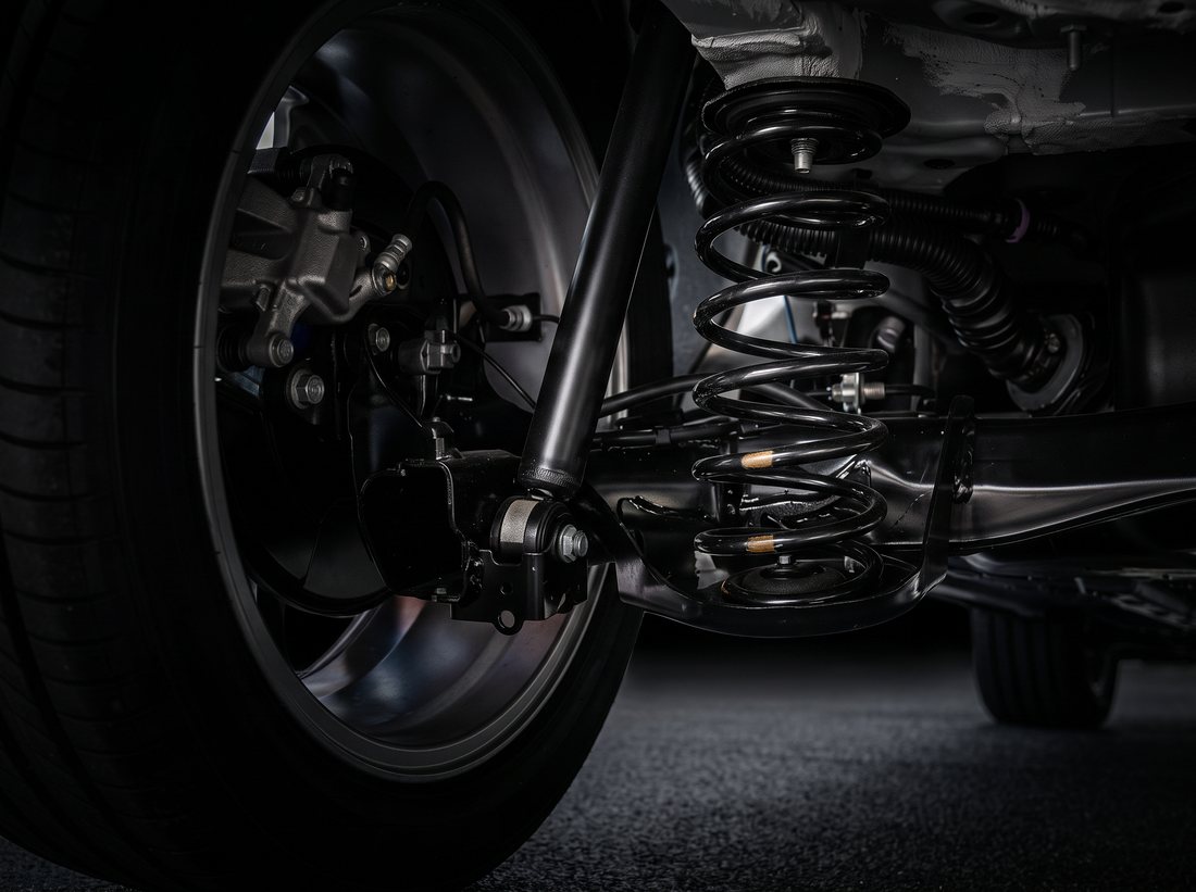Rear suspension coil spring and shock absorber